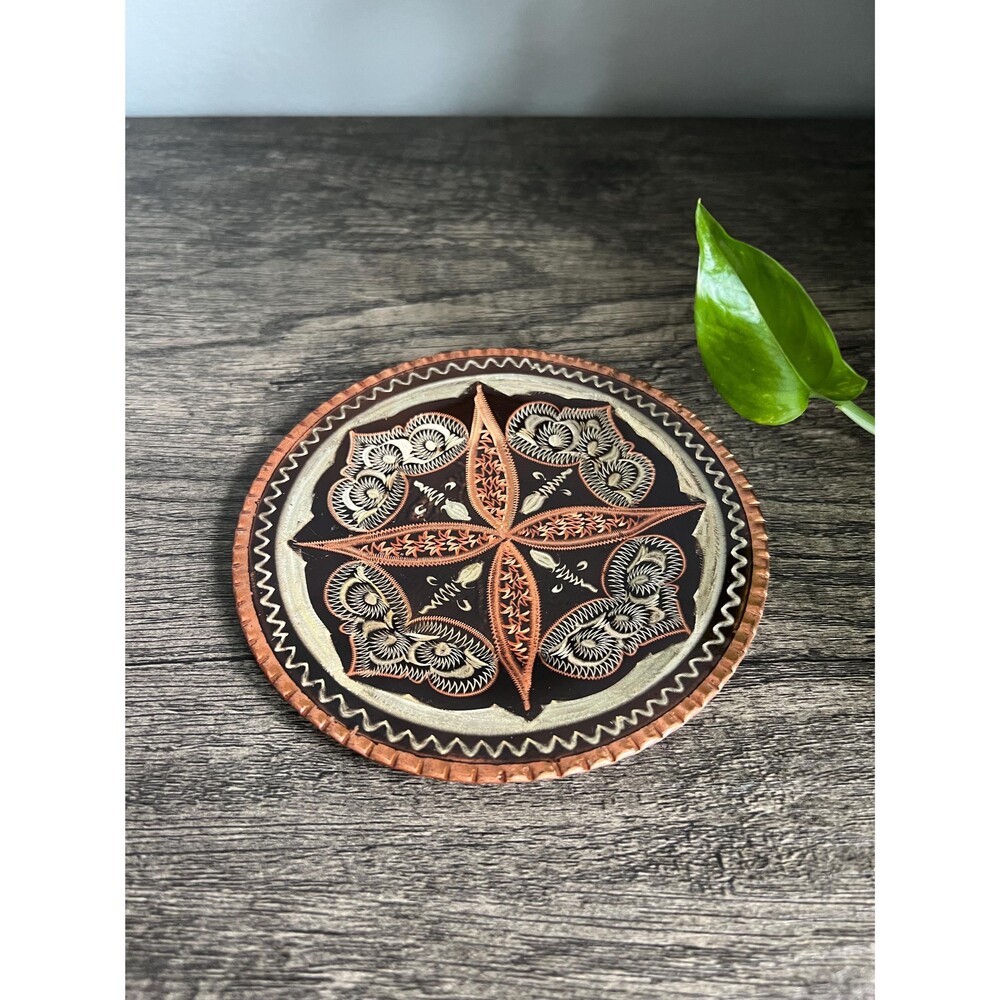 Vintage Etched Copper Decorative Tray